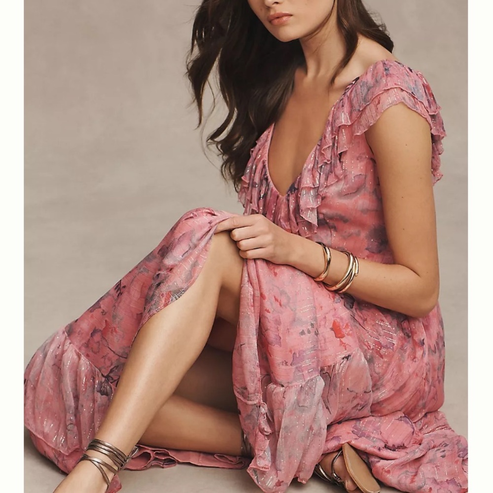 Anthropologie BHLDN Lyla Printed Vneck Gown size S - Picture 3 of 7